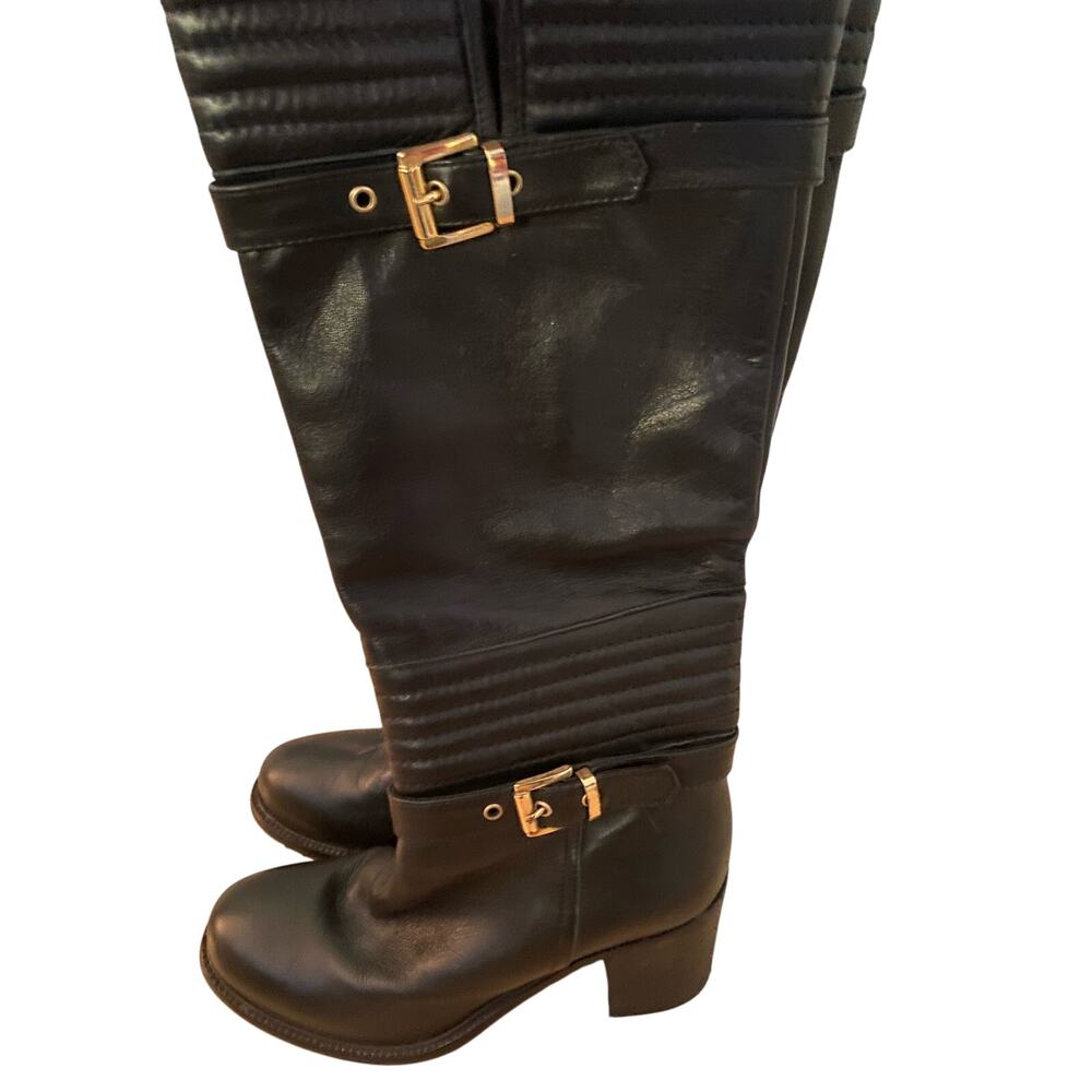 Napoleoni Black Leather Boots with Gold Buckles Size 37